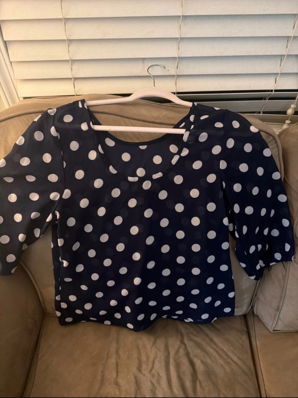 Polka Dot Navy Blue Short Sleeve Blouse